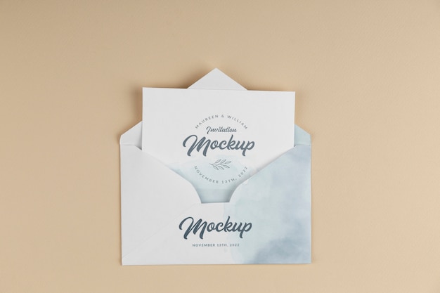 PSD paper invitation mock-up with watercolor design
