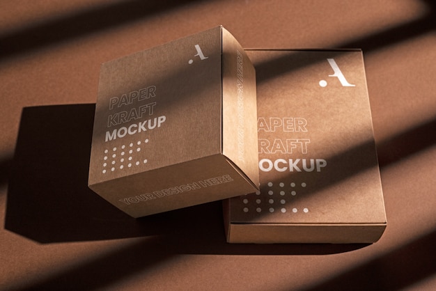 Paper kraft products mockup with shadows