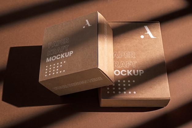 PSD paper kraft products mockup with shadows