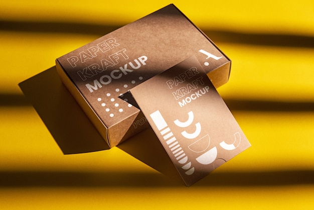 PSD paper kraft products mockup with shadows