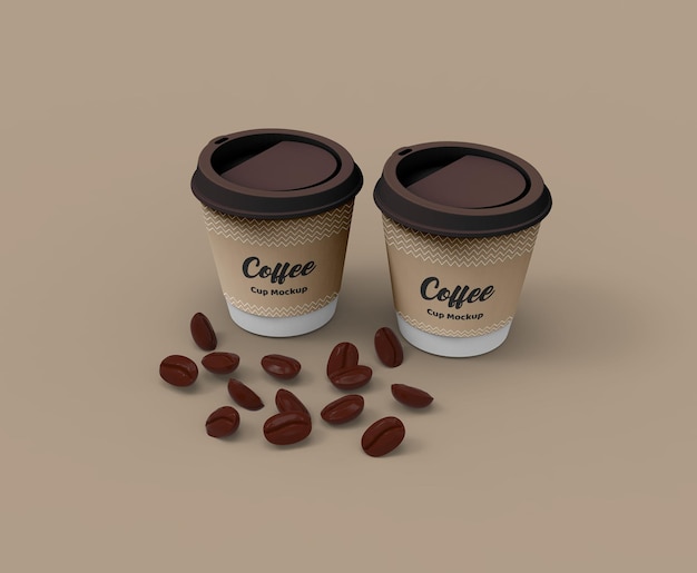 컵 홀더가 있는 종이로 만든 커피 컵 모형