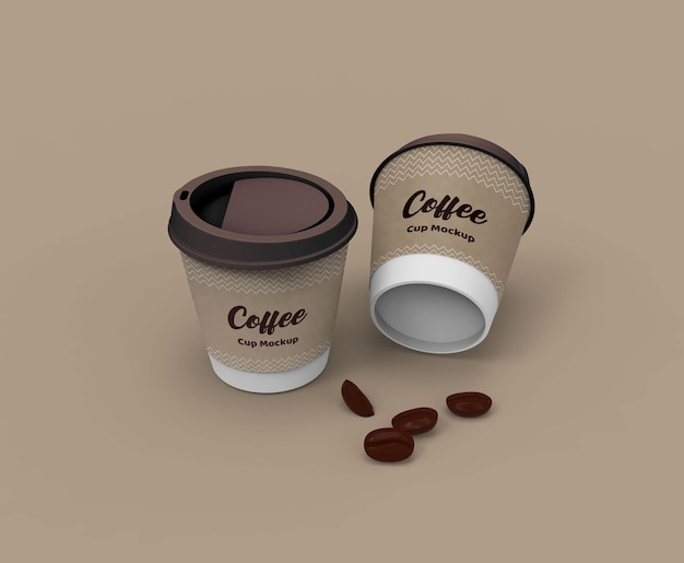 Paper made coffe cup mockup with cup holder