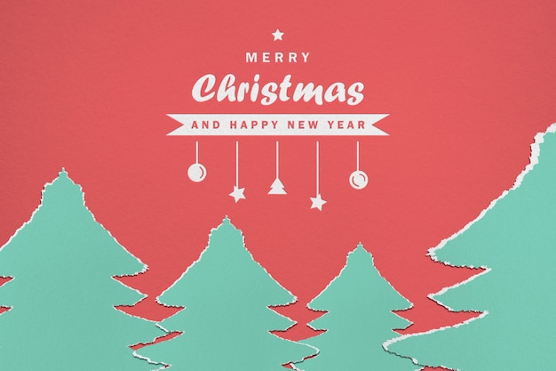 paper merry christmas and happy new year mockup