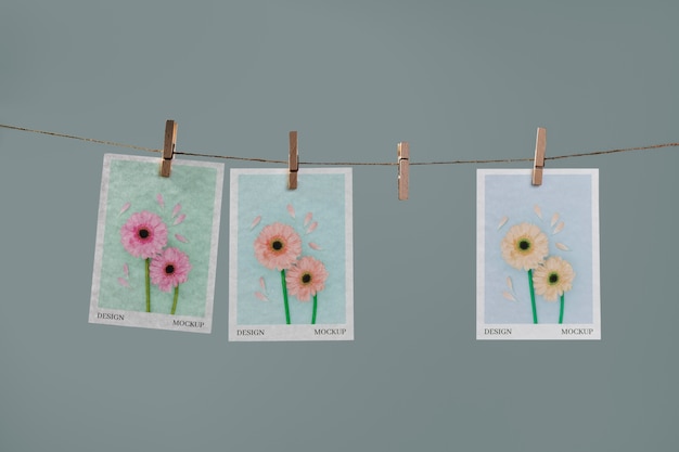 PSD paper mockup on clothesline