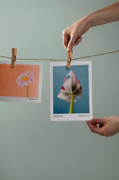 PSD paper mockup on clothesline