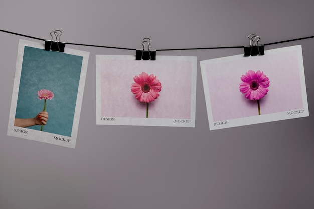 PSD paper mockup on clothesline