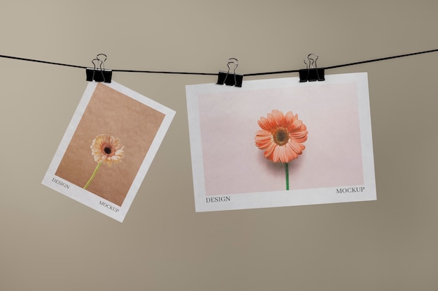 PSD paper mockup on clothesline