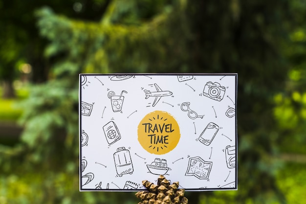 PSD paper mockup in nature for travel concept