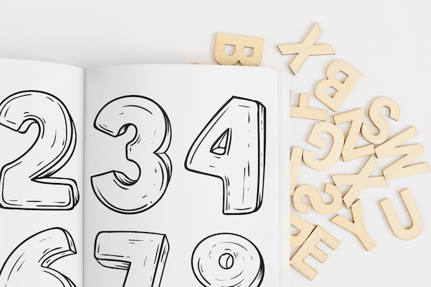 PSD paper mockup with alphabet