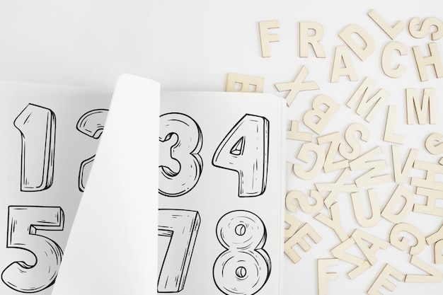 PSD paper mockup with alphabet