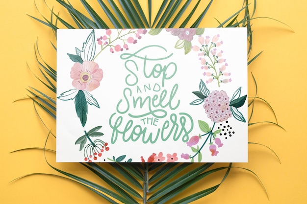 PSD paper mockup with floral decoration