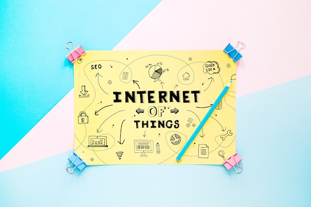 PSD Бумажный макет с интернетом концепции вещей