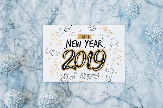 PSD paper mockup with new year decoration