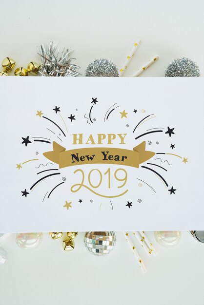 PSD paper mockup with new year decoration