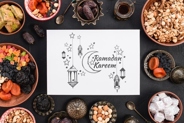 Paper mockup with ramadan concept