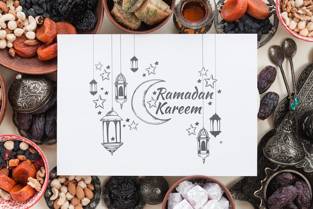 Paper mockup with ramadan concept