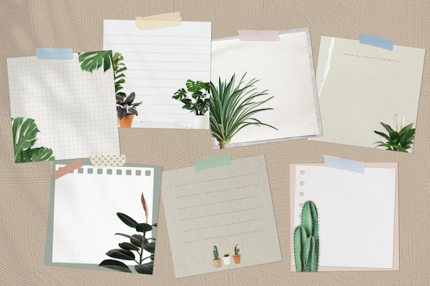 Set di note di carta psd decorato con piante d'appartamento