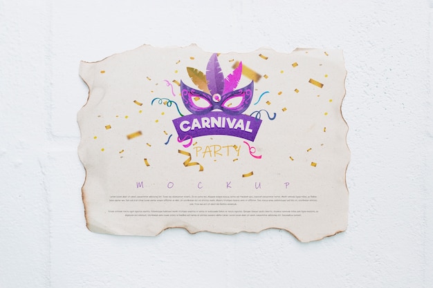 Mockup di pagina di carta con il concetto di carnevale