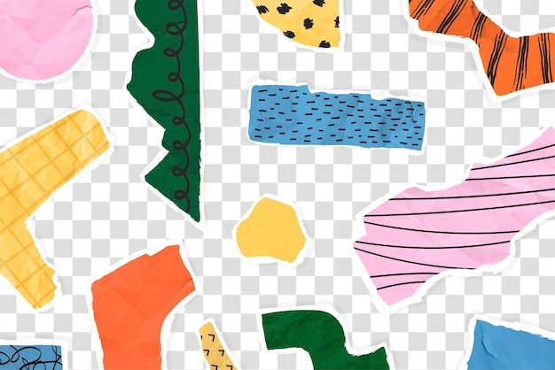 Paper pieces png Memphis pattern sticker set transparent background