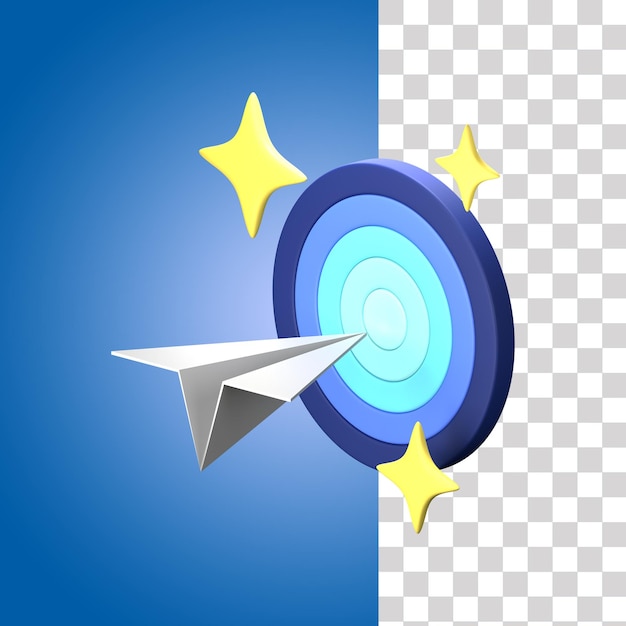 PSD paper plane and arrow target 3d illustration