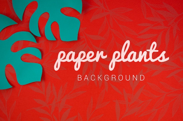 PSD paper plants background with monstera blue leaves