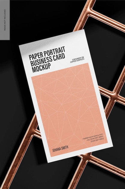 PSD paper portrait business card mockup, top view