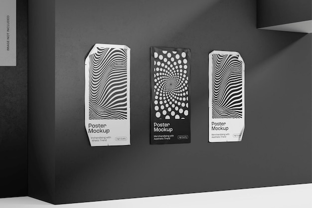 paper posters mockup, side view