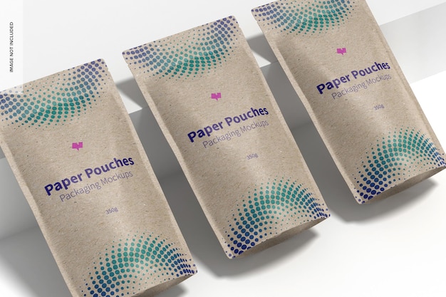 Paper pouches packaging set mockup