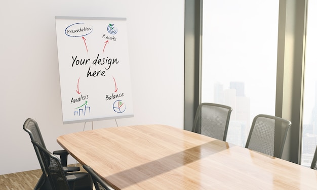 Paper presentation business board mockup in conference room