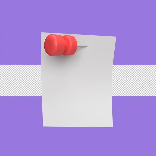 Paper and pushpin 3d icon model cartoon style concept render illustration