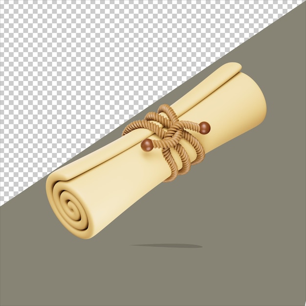 paper scroll map with a rope 3d rendering illustration