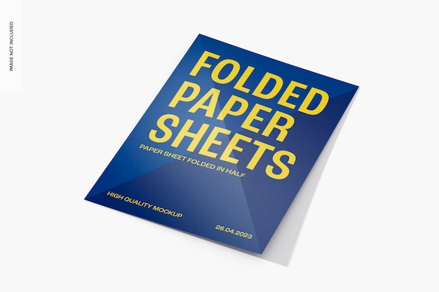 Paper sheet folded in half mockup, perspective