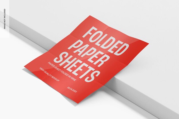 PSD paper sheet folded in nine mockup, leaned