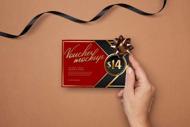 PSD paper shop voucher mock-up with decorations