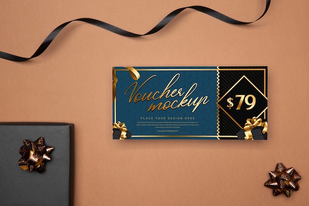 PSD paper shop voucher mock-up with decorations