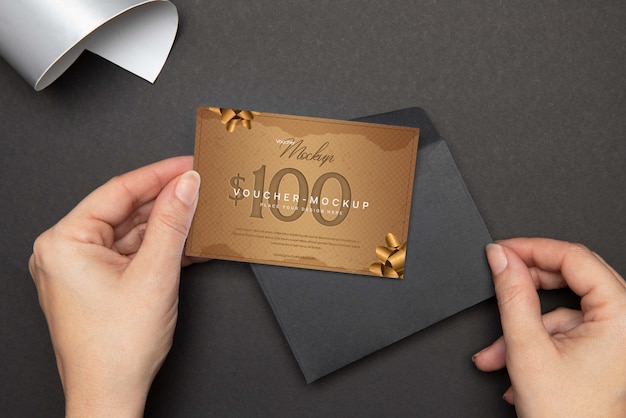 PSD paper shop voucher mock-up with decorations