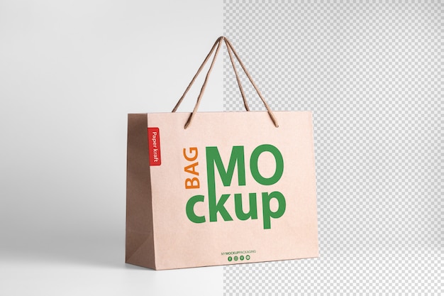 Шаблон упаковки макета бумажной хозяйственной сумки с логотипом в перспективе