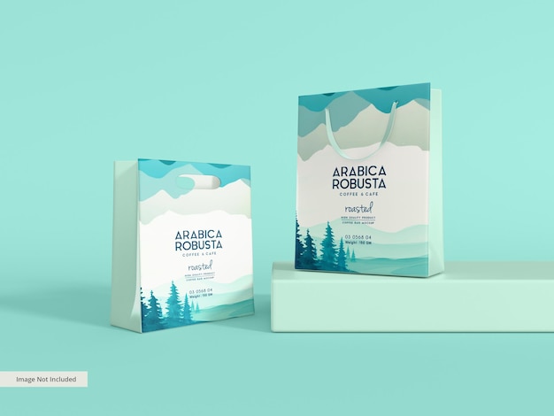 Paper shopping bag and stand up pouch branding mockup