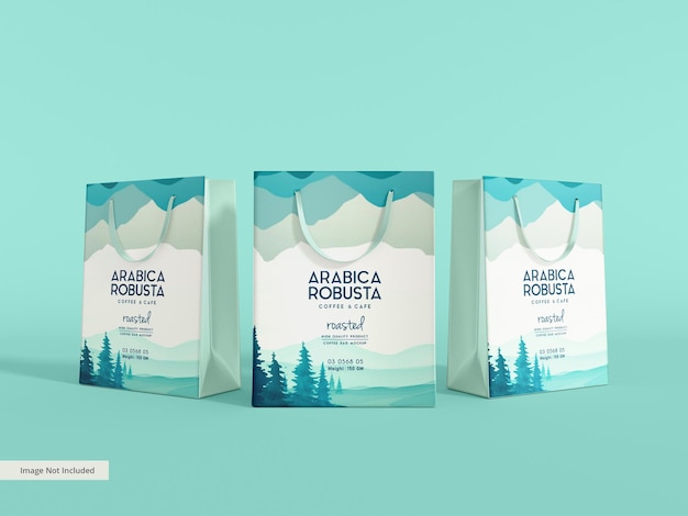 Paper shopping bag and stand up pouch branding mockup