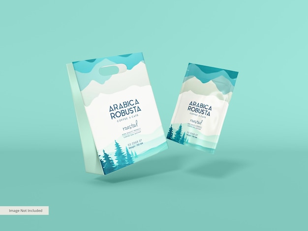 Paper shopping bag and stand up pouch branding mockup