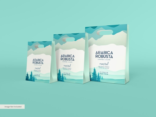 Mockup di branding per borsa della spesa in carta e custodia in piedi