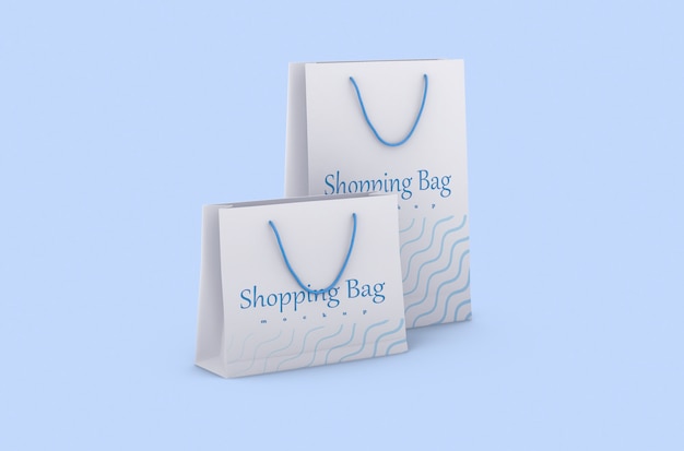 Paper shopping package with rope handles isolated mock up for branding and corporate identity