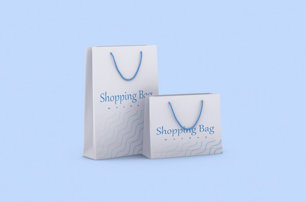 Paper shopping package with rope handles isolated mock up for branding and corporate identity