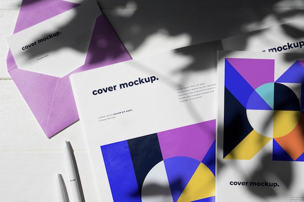 Paper stationery mock-up with branding shadow