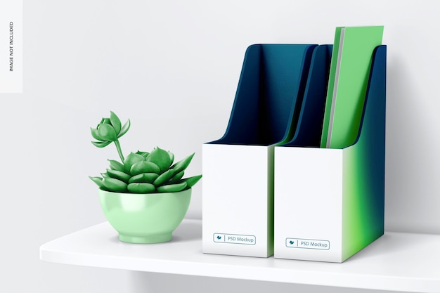 PSD paper storages magazine with plant pot mockup