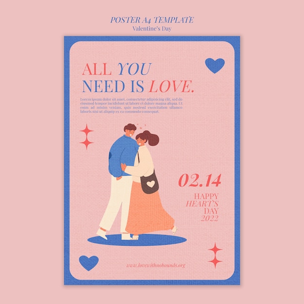 Modello di poster verticale di san valentino con trama di carta