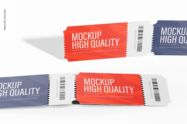 Paper Ticket Strips Mockup, Left View