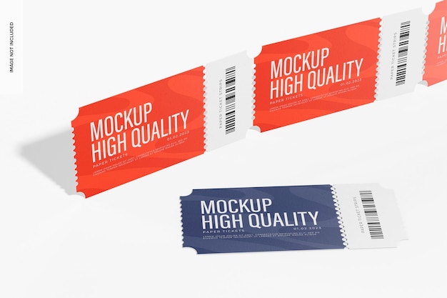 Paper ticket strips mockup, perspective