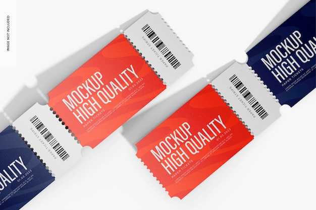 PSD paper ticket strips mockup, top view