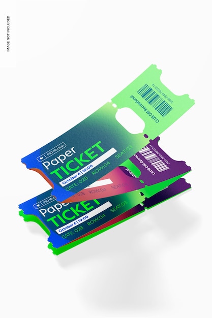 PSD paper tickets mockup, folded